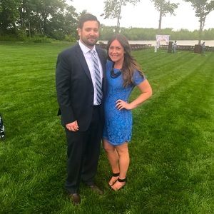 Blue Lace Donna Morgan Mini Dress